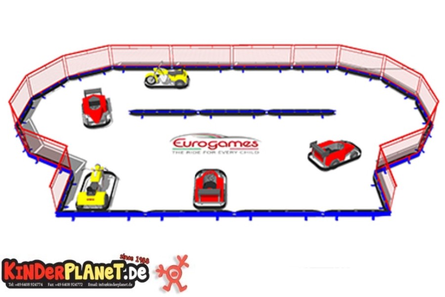 Fahrbahnumrandung für bis zu 6 Batterieautos ca. 12m x 7,5m 