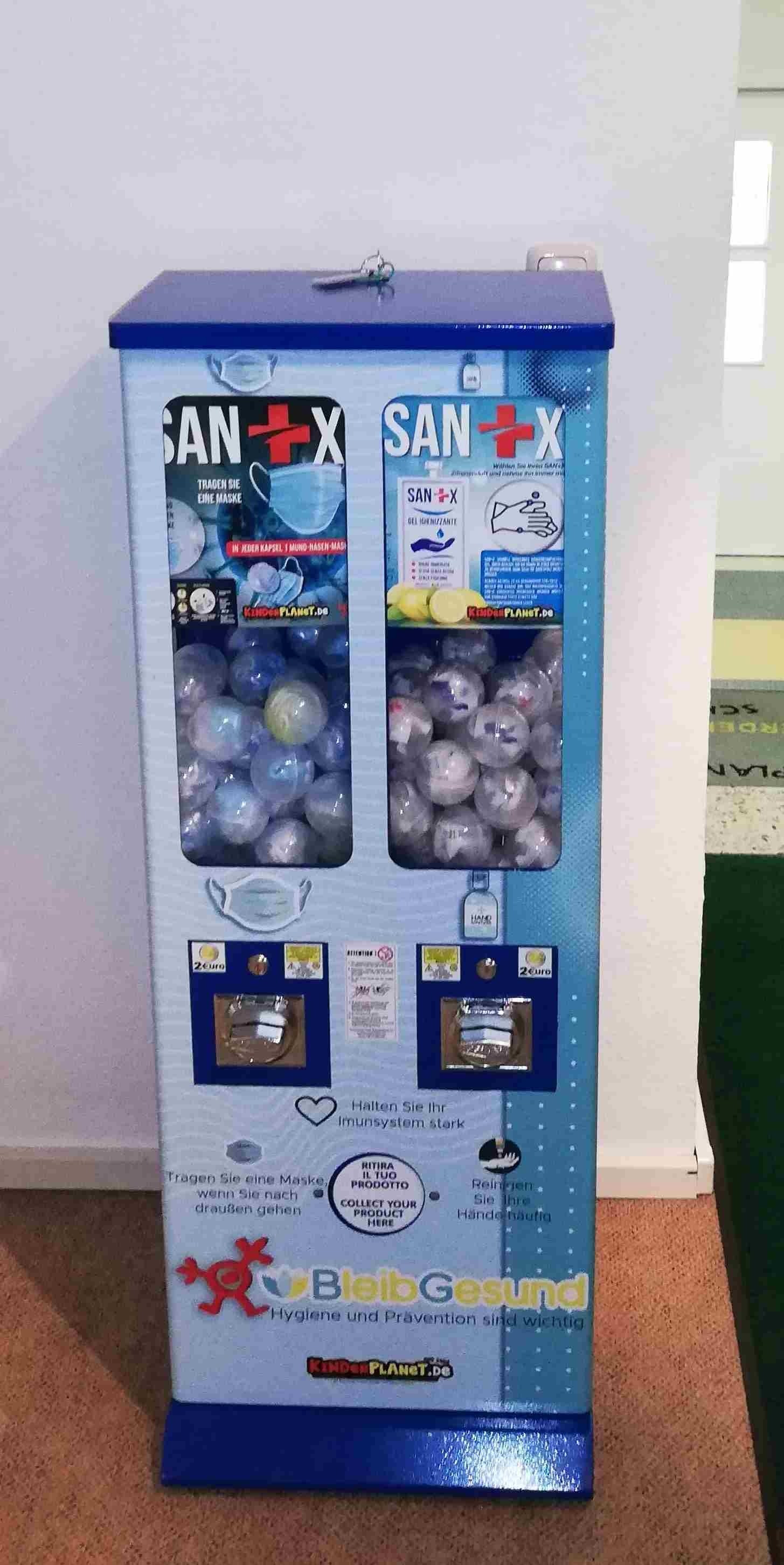 BLEIB GESUND Masken- und Hände-Desinfektionsmittel - Verkaufsautomat in blau 