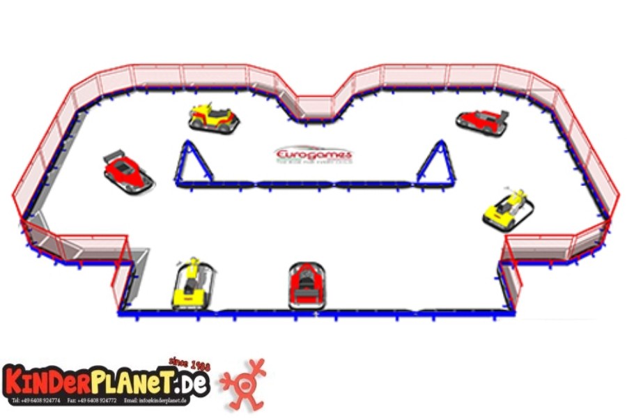 Fahrbahnumrandung für bis zu 8 Batterieautos ca. 15m x 7,5m